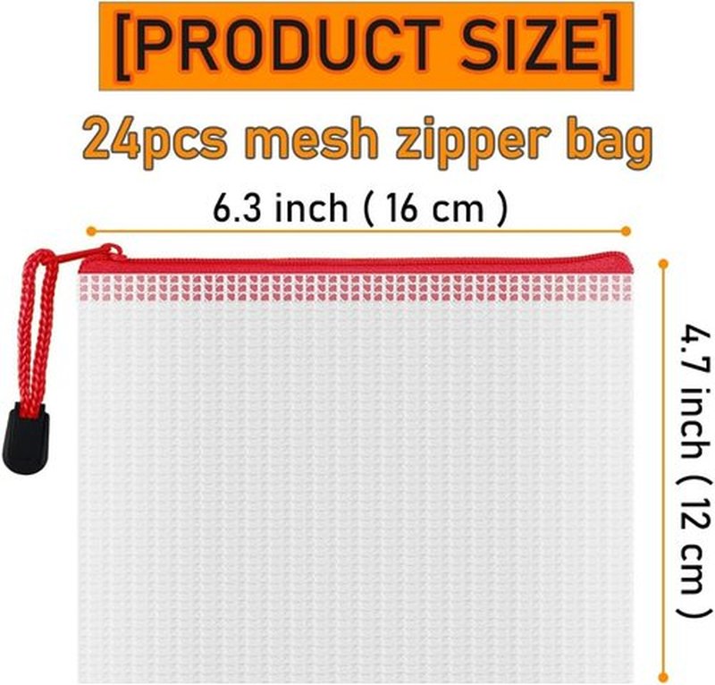 D-KINGCHY 24Pcs Zipper Storage Bags - Waterproof Plastic Mesh Pouches for Office & Travel Organization