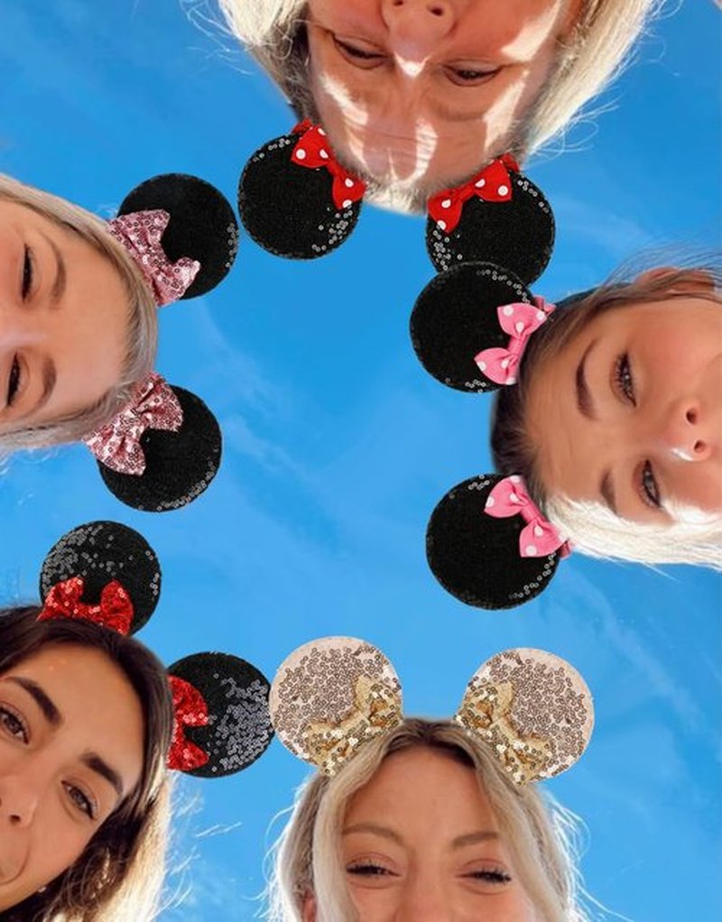 Tobeffect Mouse Ears Hair Bows Clips Glitter Mice Ears Pack Cute Hair Bow Hair Accessories for Women Costume Birthday Party Favor Black Red