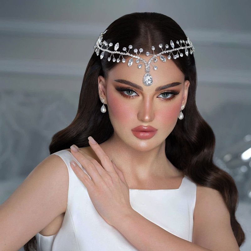 WONRLUA Wedding Hair Accessories for Brides, Rhinestone Forehead Headband, Bridal Headpieces for Wedding