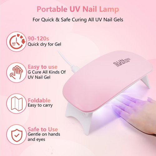 Acrylic Nail Kit for Beginners with Everything - Practice Hand for Acrylic Nails - 6PCS Nail Powder Liquid Set with UV Lamp - Professional Manicure Set in Pink Bag for Starter Home Salon (Pink-1)