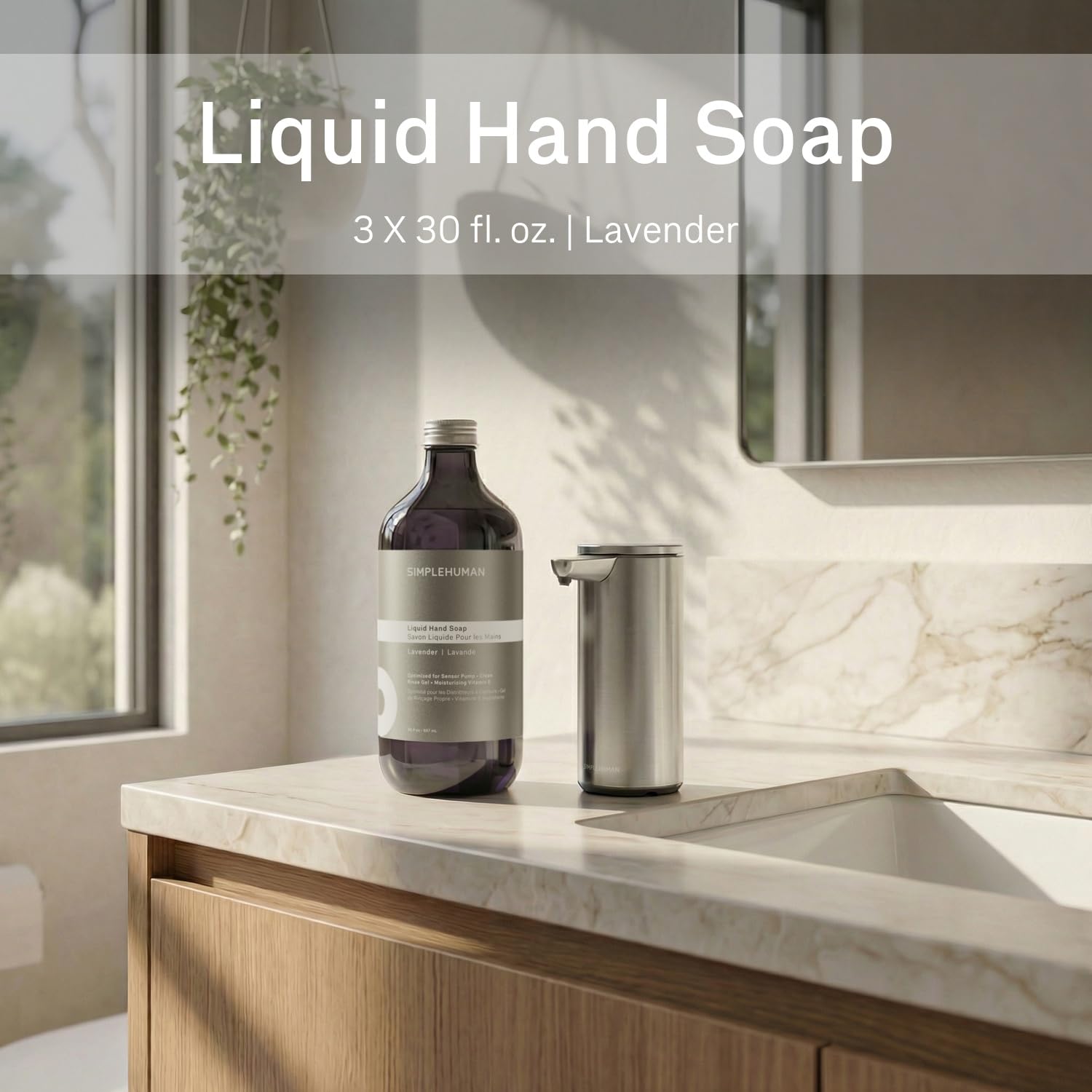 simplehuman Lavender Liquid Hand Soap Refill Bottle 3-Pack, 30 fl. oz. Each, Gentle & Refreshing Rosewood Herb Aroma, Moisturizing Vitamin E, Sulfate & Paraben Free, for simplehuman Sensor Pump
