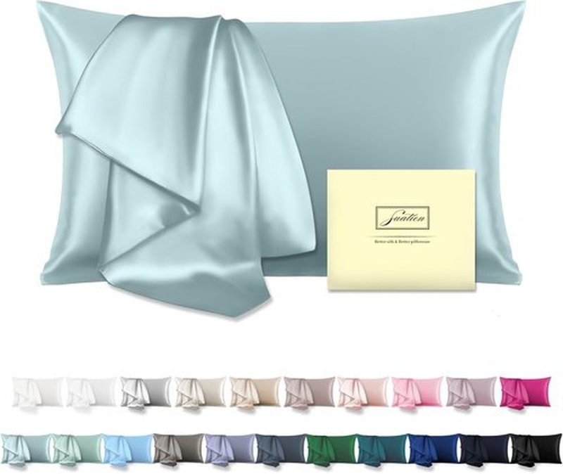 Mulberry Silk Pillowcase - Soft & Breathable Cooling Pillow Cover for Hair & Skin | Standard Size 20" x 26" - Haze Blue