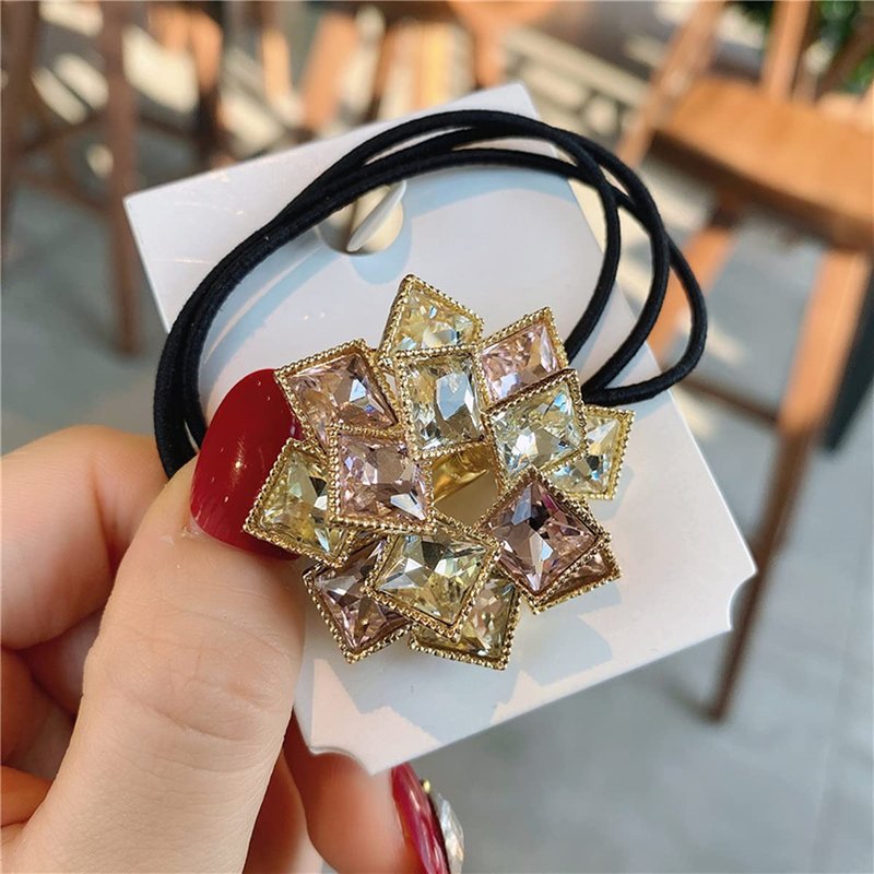 Xiwstar 4Pcs Elegant Women Girls Hair Scrunchies Headband Crystal Rhinestone Hair Bands Ties Accessories Ponytail Holder