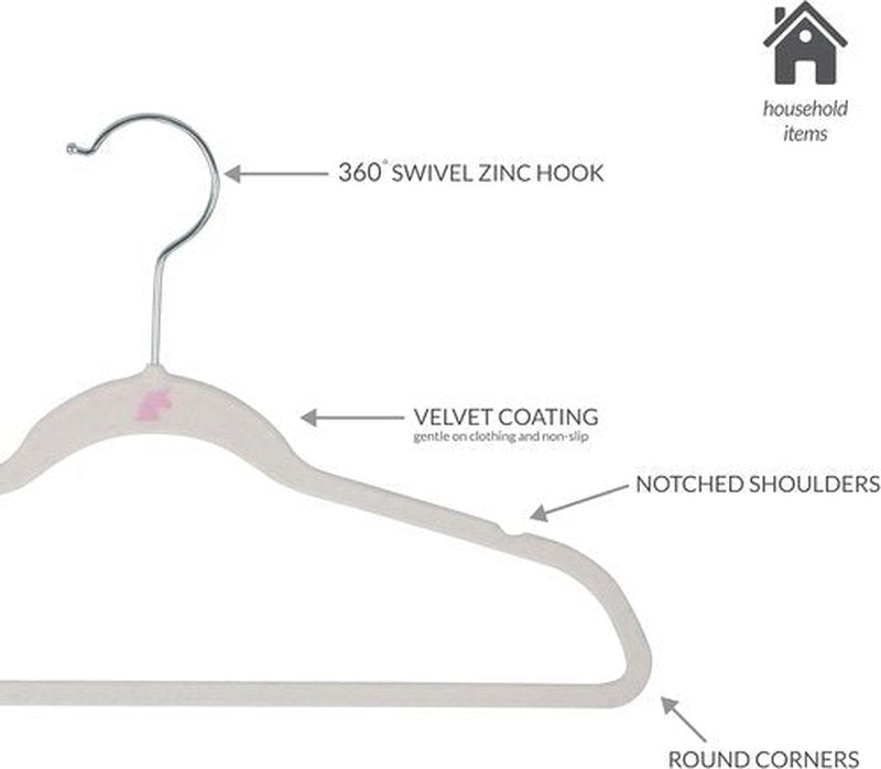 Simplify Velvet Hangers for Kids - 25 Pack | Slim Non-Slip Design | Space-Saving Closet Storage | White