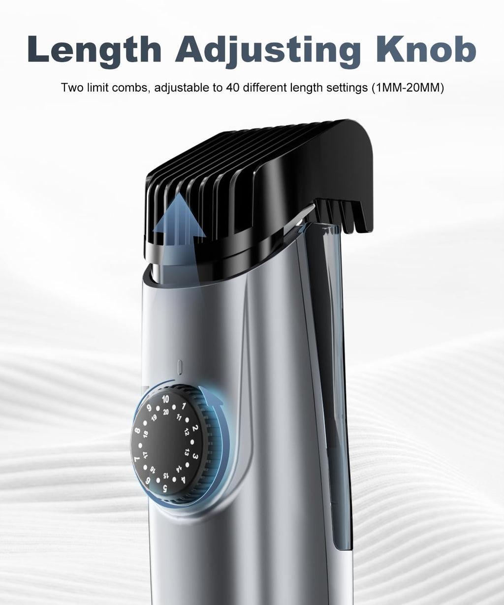 TEPOTZ Beard Trimmer for Men, 40 Adjustable Length Settings, Smooth Facial Hair Trimming, LCD Display, Beard Trimmer, Waterproof for Wet & Dry Use, Washable -Gray