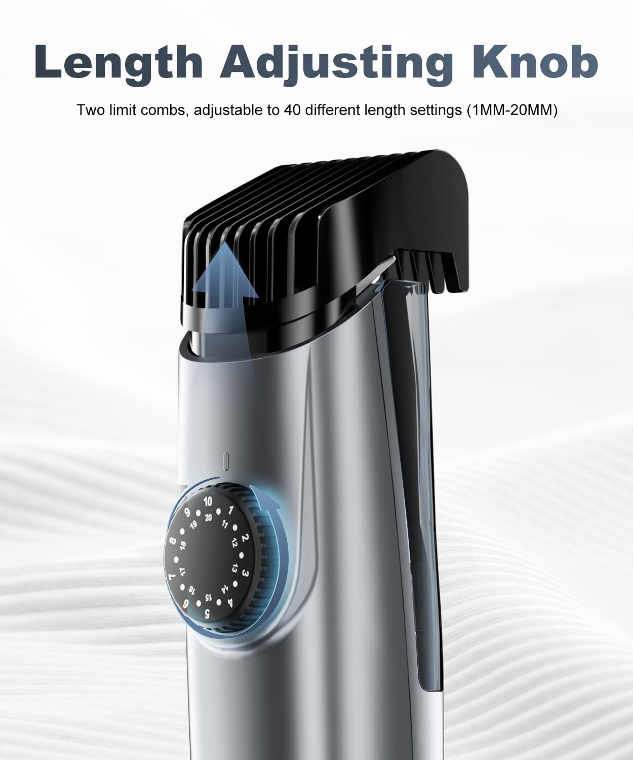 TEPOTZ Beard Trimmer for Men, 40 Adjustable Length Settings, Smooth Facial Hair Trimming, LCD Display, Beard Trimmer, Waterproof for Wet & Dry Use, Washable -Gray