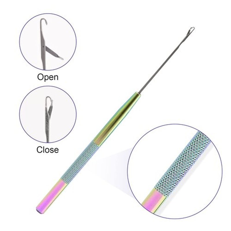 NEWISHTOOL Stainless Steel Hair Extension Tool Kit, Loop Needle Pulling Hook and Threader Wire Beads Device Tool, Micro Links Kit for Silicone Beads, Feathers Extension Styling