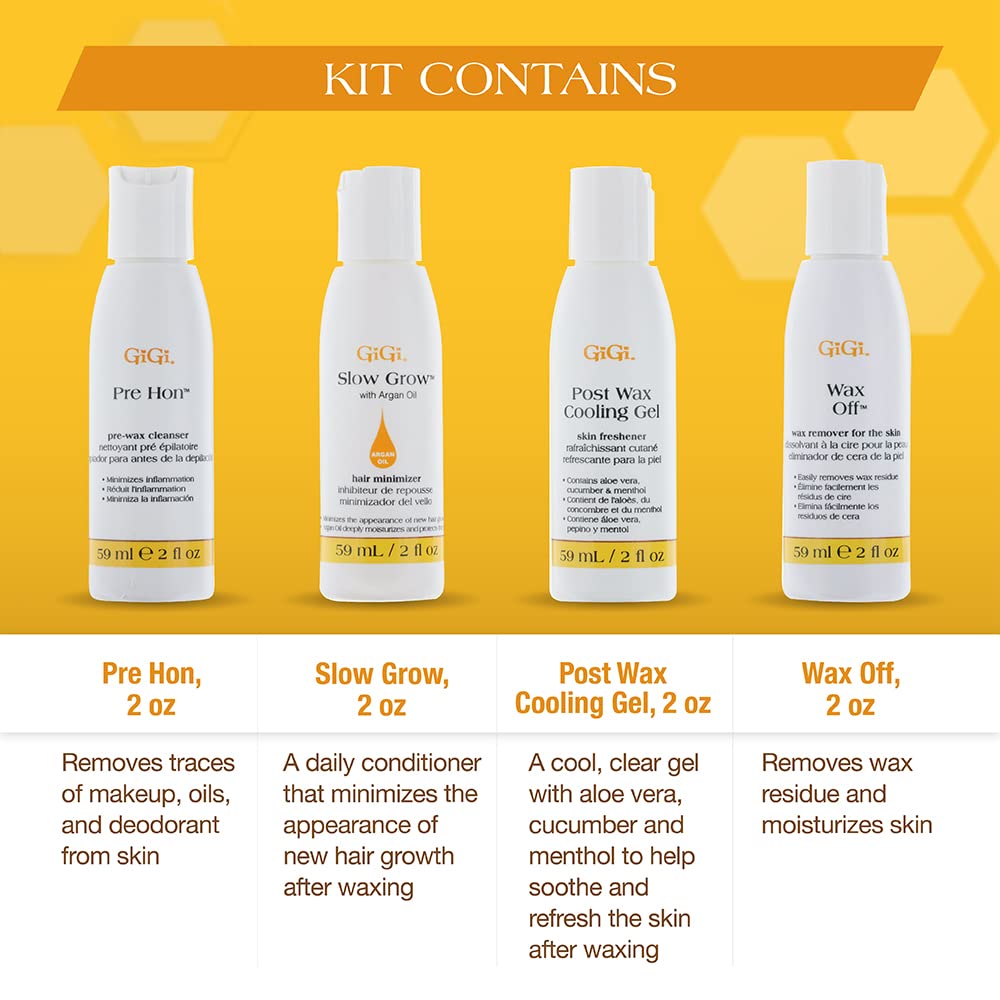 GiGi Post Waxing Essentials Kit, Pre & Post Wax Care Set, Skin Prep & Aftercare for Smooth Hair Removal, with Honey, Aloe Vera, and Argan Oil, 2 oz Each