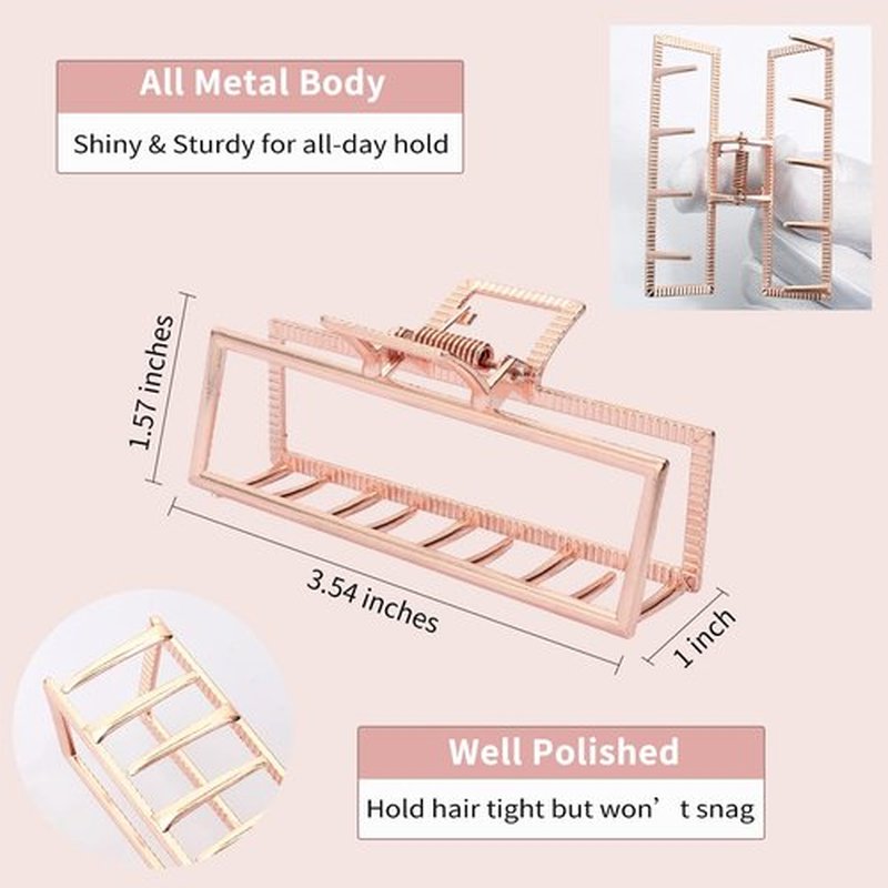 Hapdoo Metal Hair Clips for Women, 4pcs Square Claw Clips for Thick Hair, Large Hair Clips 3.5 Inches - Gold, Rose Gold, Silver, Black