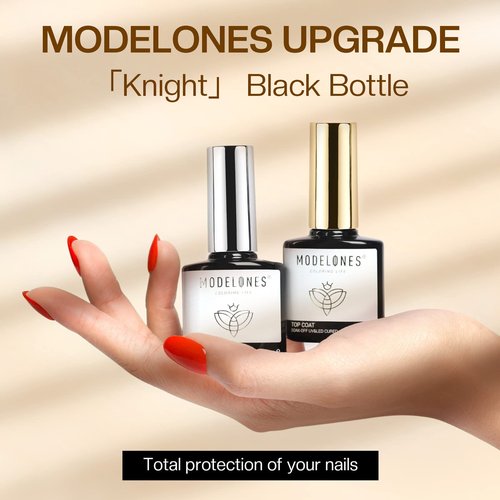 Modelones 8Pcs Nail Art Brushes with 15ml Base & Top Coat Set
