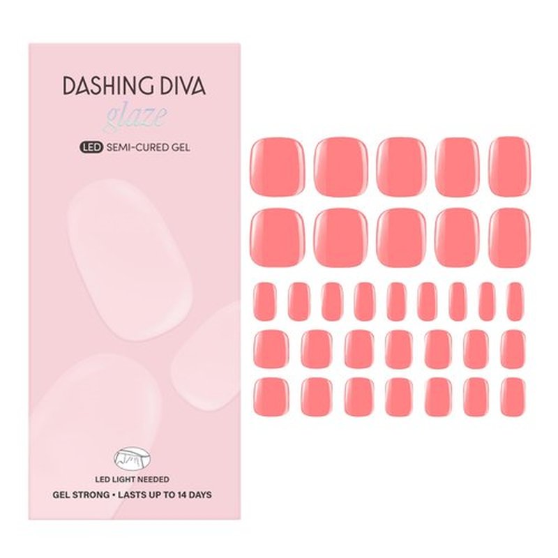 Dashing Diva Glaze Pedicure Nail Strip Set - Grapefruit Gone Wild - Long Lasting, Chip Resistant, Semi-Cured Gel Nail Strips - Summer Gel Set - 4-Piece Pedicure Kit with 32 Strips
