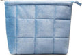 Skiennix Puffy Quilted Makeup Bag - Sky Blue Velvet Cosmetic Organizer Pouch for Travel