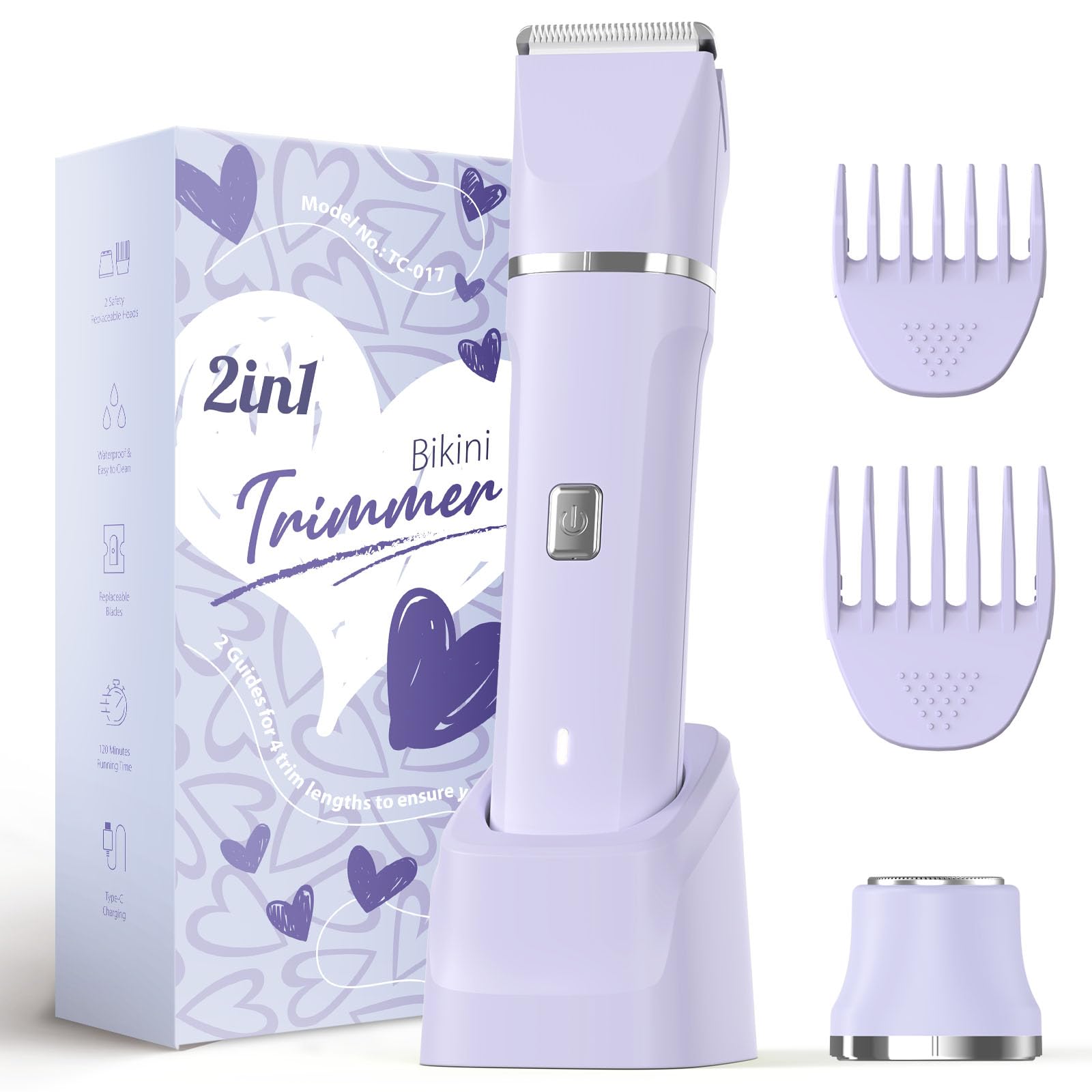 Risina Bikini Trimmer for Women - Wet/Dry Womens Electric Shaver for Legs, Replaceable Body Hair Blade Heads&Hair Remover for Face Head, No Nick, No Cut, No Razor Burn, Purple