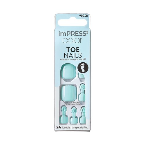 KISS imPRESS Color Toenails Press On 24 Pcs, Vivid Color, Simple Peel & Press Easy Apply, Hassel-Free Removal, Essential Tools Included