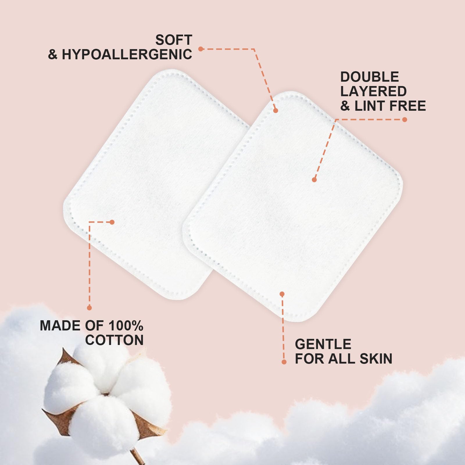 Large Cotton Pads for Face 300 Count, Makeup Remover Pads for Sensitive Skin Soft & Lint-Free Ultra-Absorbent Hypoallergenic Cotton Rounds for Face, Unique Three-Layer Upgraded Edge Stitching