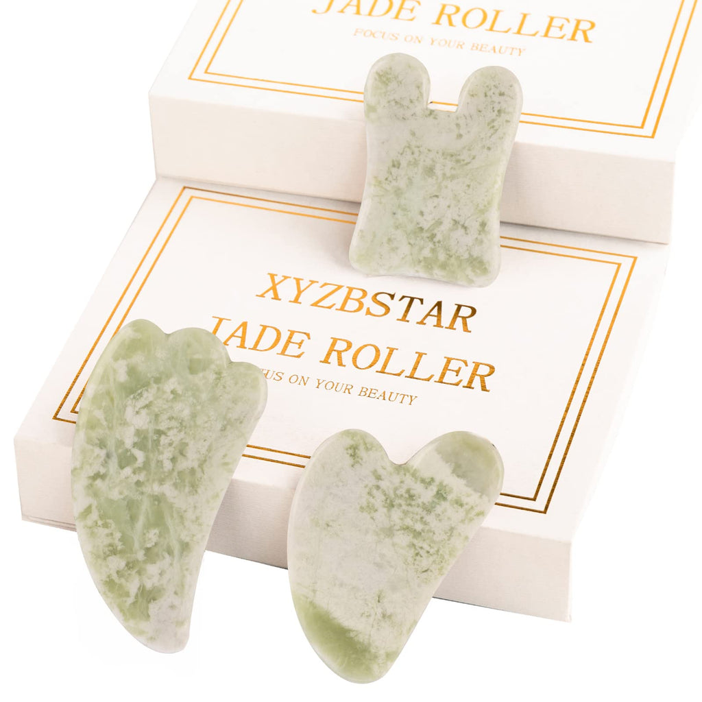 XYZBSTAR Gua Sha Facial Tools Set of 3 Guasha Massage Tool Jade Gua Sha Scraping Massager for Face,Neck, Eyes and Body,Jade Stone Guasha Board 3 Packs (Jade Set of 3)