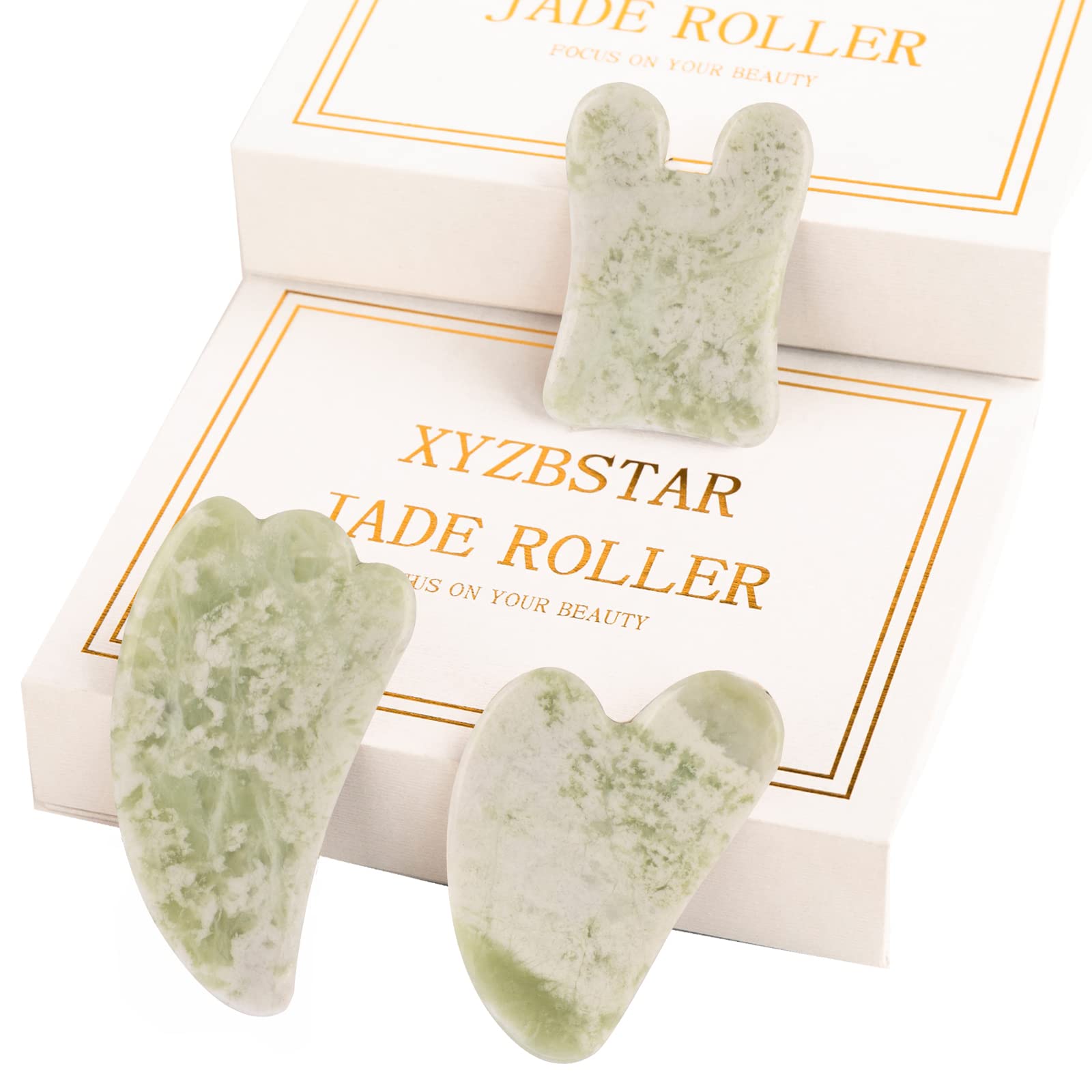 XYZBSTAR Gua Sha Facial Tools Set of 3 Guasha Massage Tool Jade Gua Sha Scraping Massager for Face,Neck, Eyes and Body,Jade Stone Guasha Board 3 Packs (Jade Set of 3)