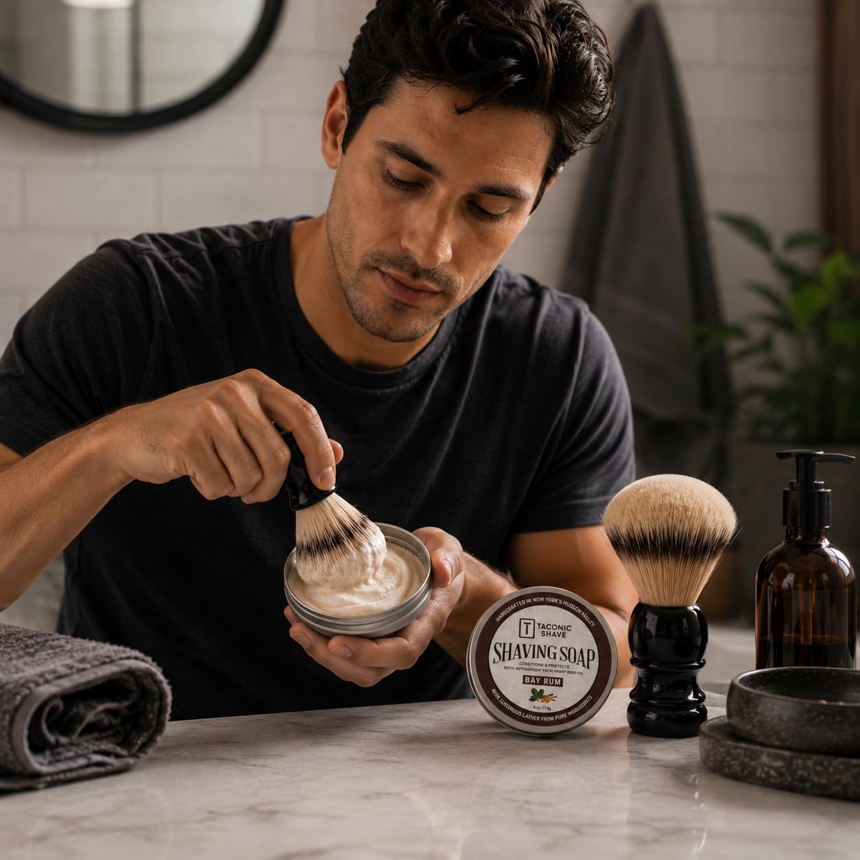 Taconic Shave Bay Rum Scent Shaving Soap – Warm Spiced Aroma – Barbershop Quality Lather Puck with Coconut & Olive Oils – Classic Wet Shave – Made in USA