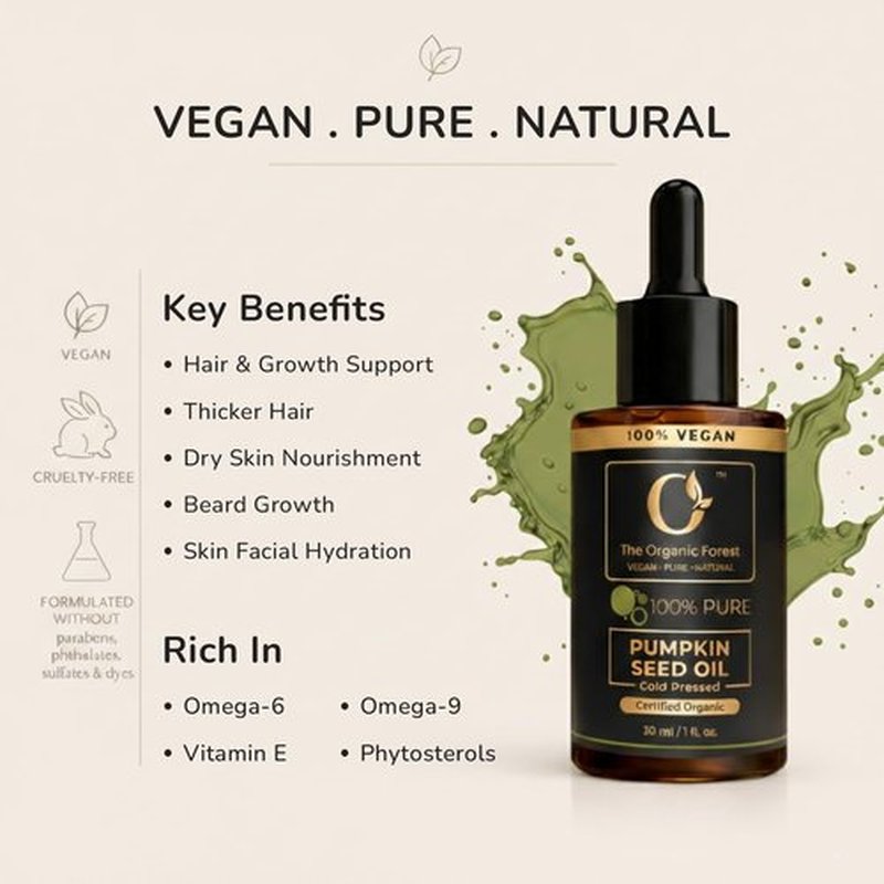 Pumpkin Seed Oil – Cold Pressed for Thicker Hair & Growth Support, Weak Dry Hair & Scalp Care, Beard & Skin Oil