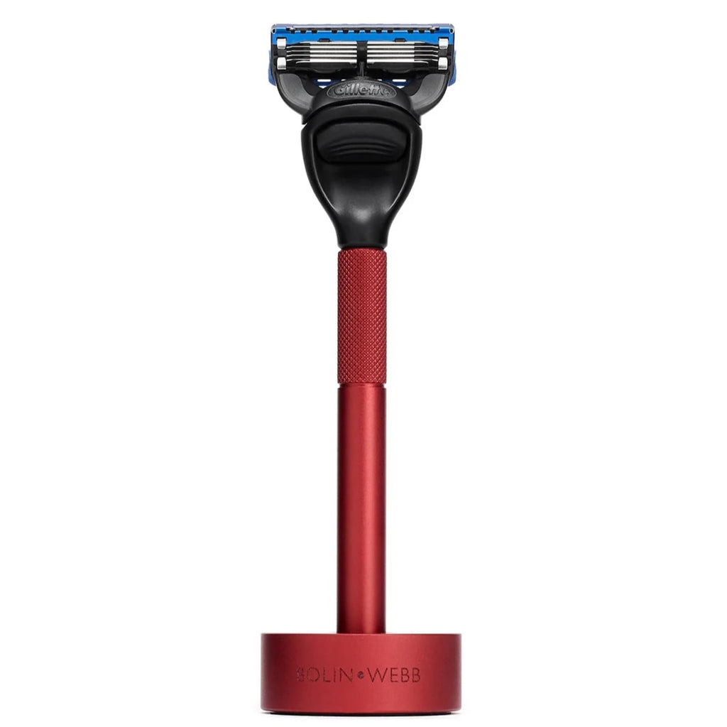 Bolin Webb Generation Razor & Stand - Luxury Razors for Men with Gillette Fusion 5 Blades, Premium Aluminum Shaving Razor for Smooth, Comfortable Shave, Ideal Gift & Daily Grooming Set (Red)