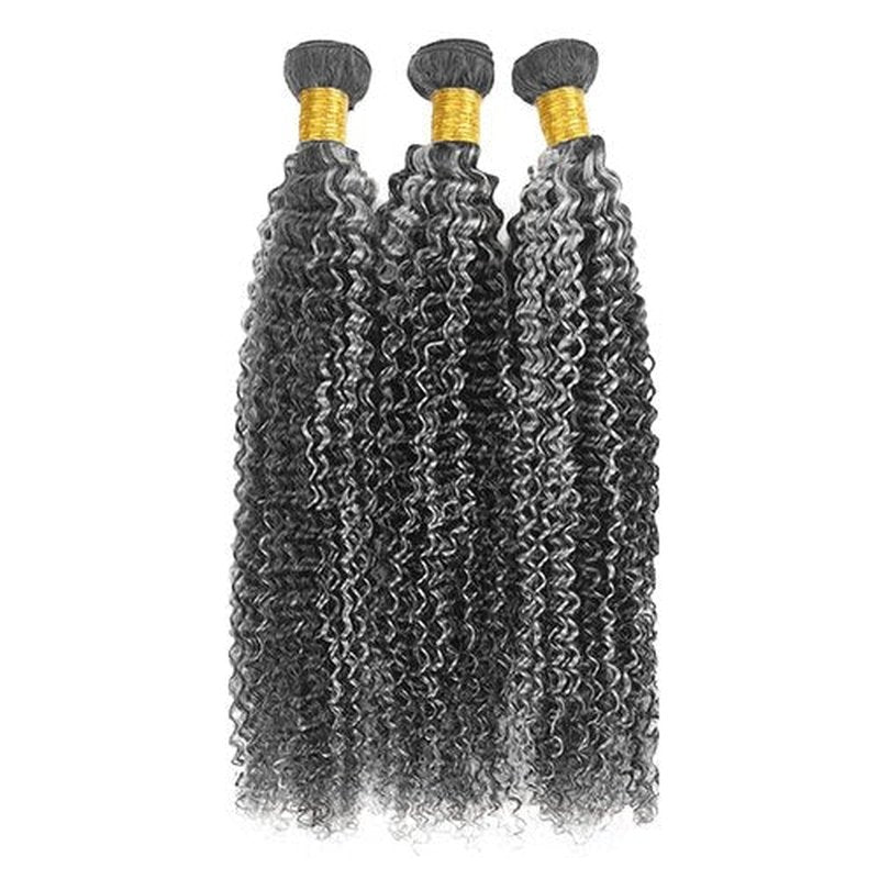 P1Bgrey Bundles Salt And Pepper Curly Wave Human Hair Bundle Two Tone Black Mixed With Silver 3 Bundles 8 10 12 Inch Highlight Grey Kinky Curly Bundle