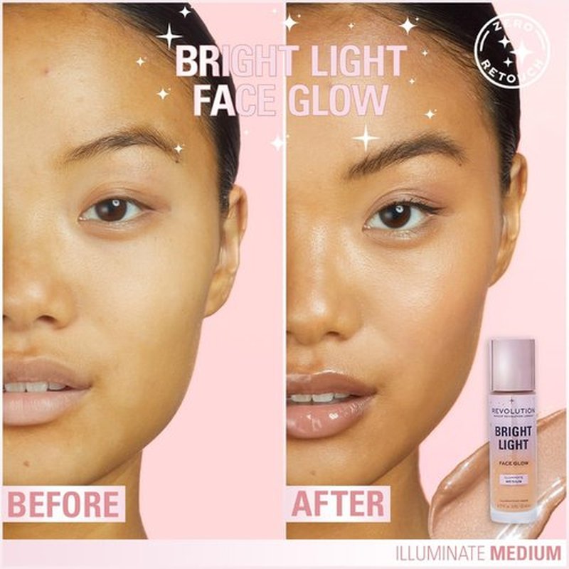 Revolution Beauty London, Bright Light Face Glow, Lightweight & Brightening Multi-Use Skin Tint, Illuminating and Natural Glow Finish, Illuminate Medium, 0.77 Fl. Oz