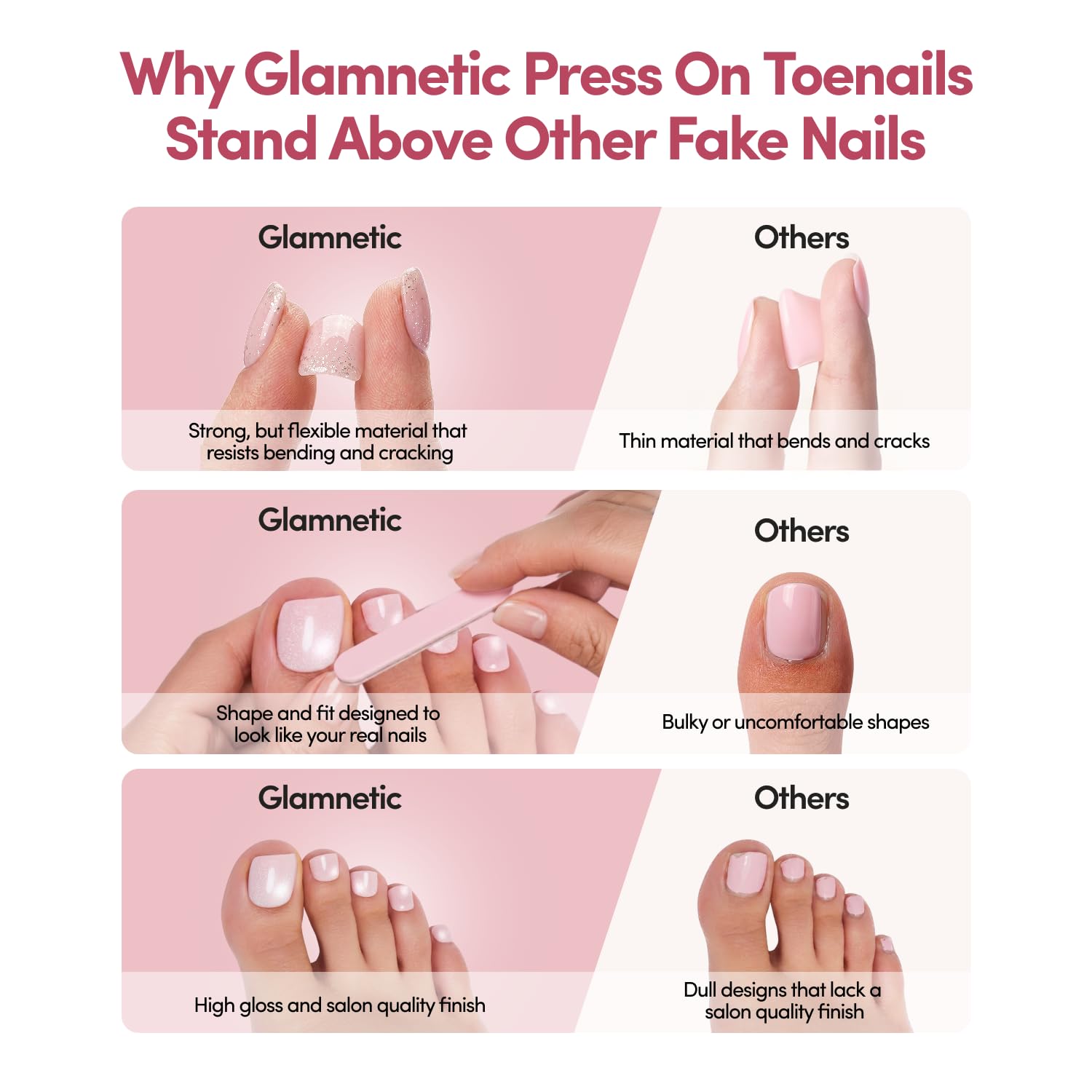 Glamnetic Press On Toenails - Natural Fake Nails | Classic White French Tip Press On Toenails, Salon Quality Press On Nails Kit with Glue | Ma Damn - 32 Nail Set in 16 Sizes