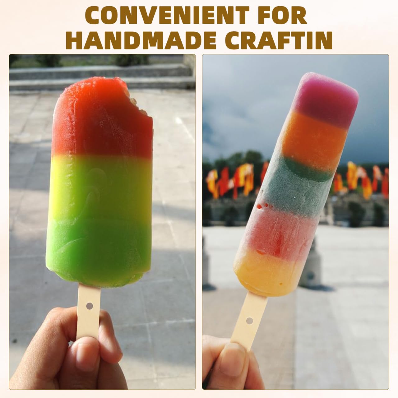 Housoutil Wooden Sticks with Holes 5.90 Inch Craft Ice Pop Sticks Pre-Drilled Ice Cream Sticks for Cake Pops Treats DIY Craft Projects