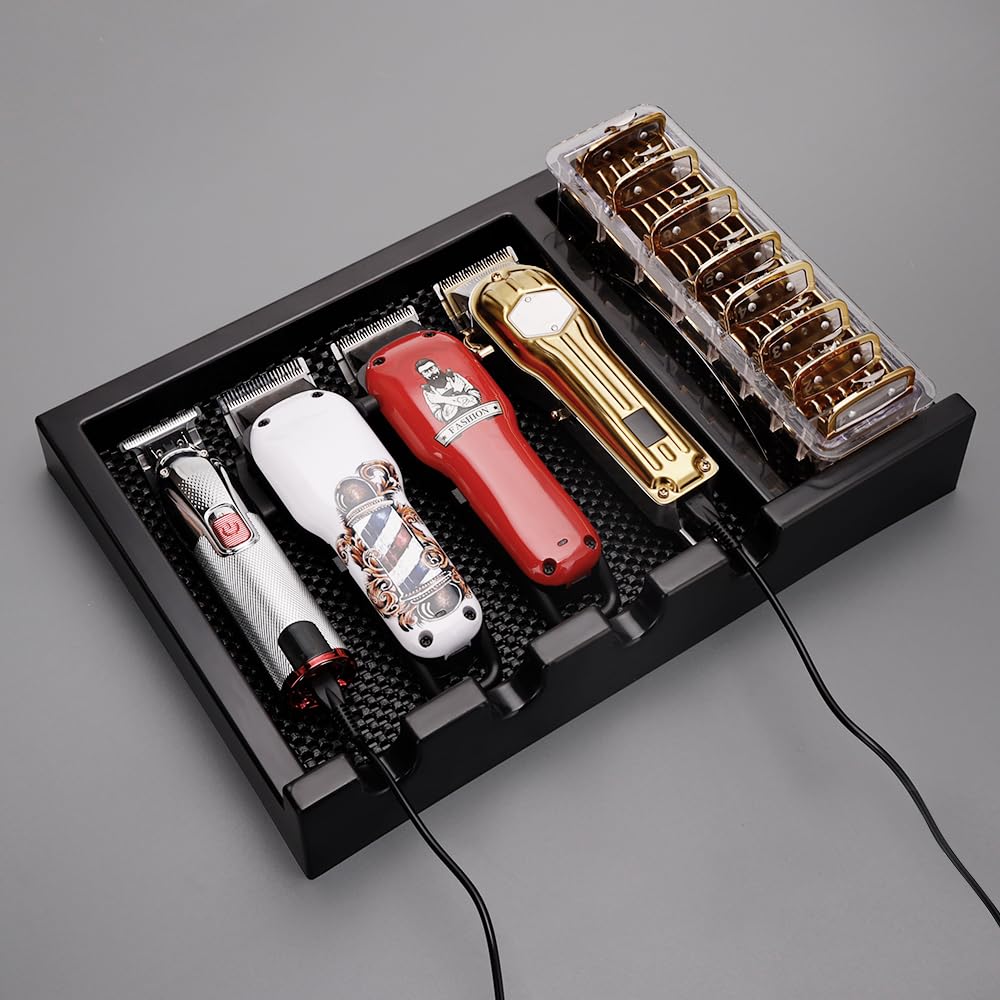 CestoMen Barber Clipper Tray, Clipper Organizer Razor Case with 4 Notches, Anti-slip Hair Trimmer Holder Tray, Barber Tool Box