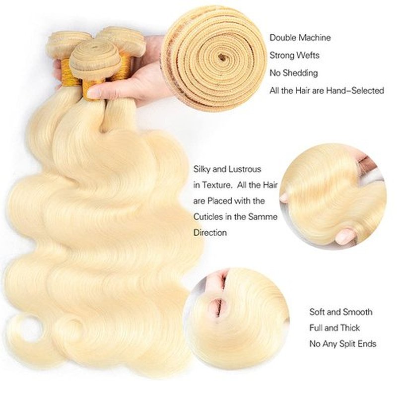 Blonde Bundles 613 Body Wave Bundles Human Hair 14 16 18 Inch Brazilian Virgin 613 Blonde Body Wave Bundle Double Weft Hair Extenisons 50 Gram Per Bundle