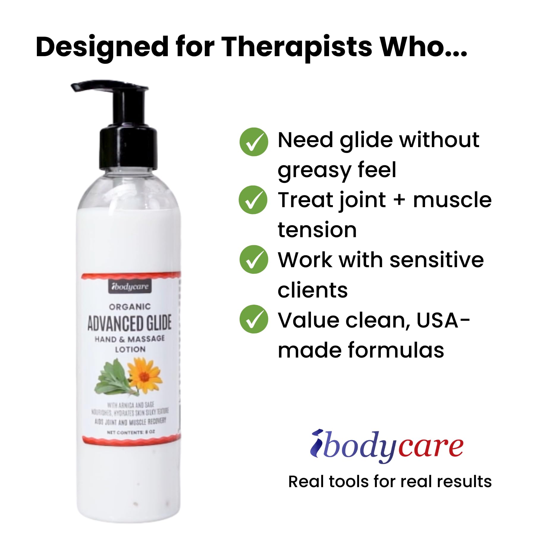ibodycare Advanced Glide Massage Lotion with Arnica and Sage Professional Massage Cream for Muscle Relief Hydrating Hand and Body Lotion 8 oz (8 Oz)