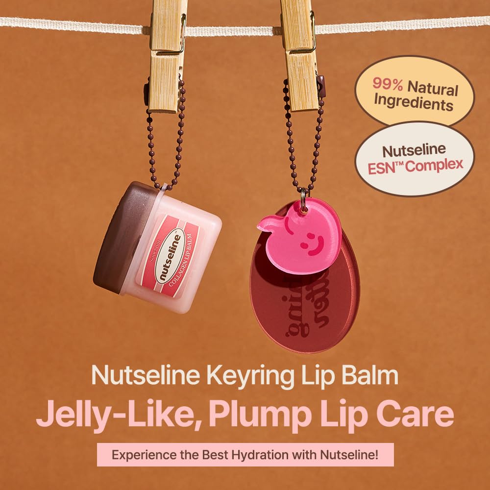 Nutseline Super Nut Collagen Keyring Lip Balm 11ml – 3-in-1 Lip Care Korean Skin Care, Plumps & Firms Lips, Collagen-Boosting, Shea Butter Formula for Hydration & Smoothness, Portable Keyring Design