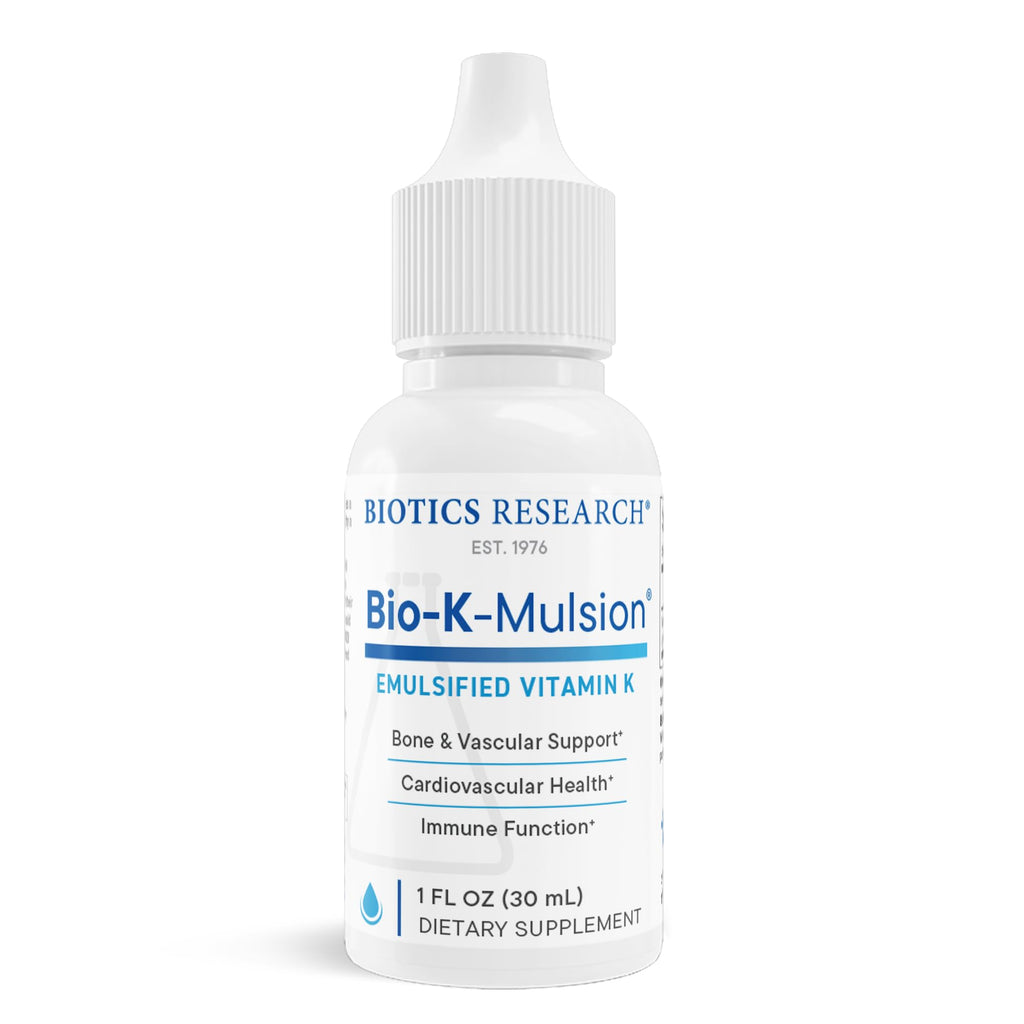 BIOTICS RESEARCH Bio K Mulsion Liquid Vitamin K Drops - 500 mcg/S - Vitamin K1 phytonadione for Adults - VIT K Supplement - Strong Bones, Heart Health, Blood Clotting Support, 1 fl oz