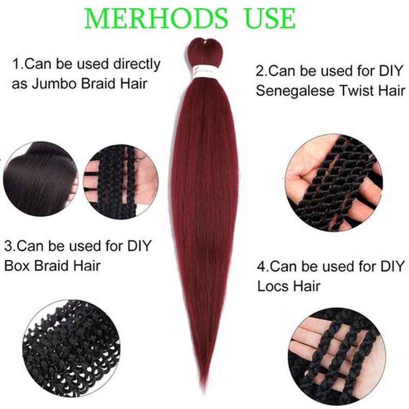 Pre Stretched Braiding Hair Extensions 30inch 8packs Professional Braids Hair Soft Yaki Straight Braid Hair Hot Water Setting Synthetic Crochet Hair (30inch,Burgundy)
