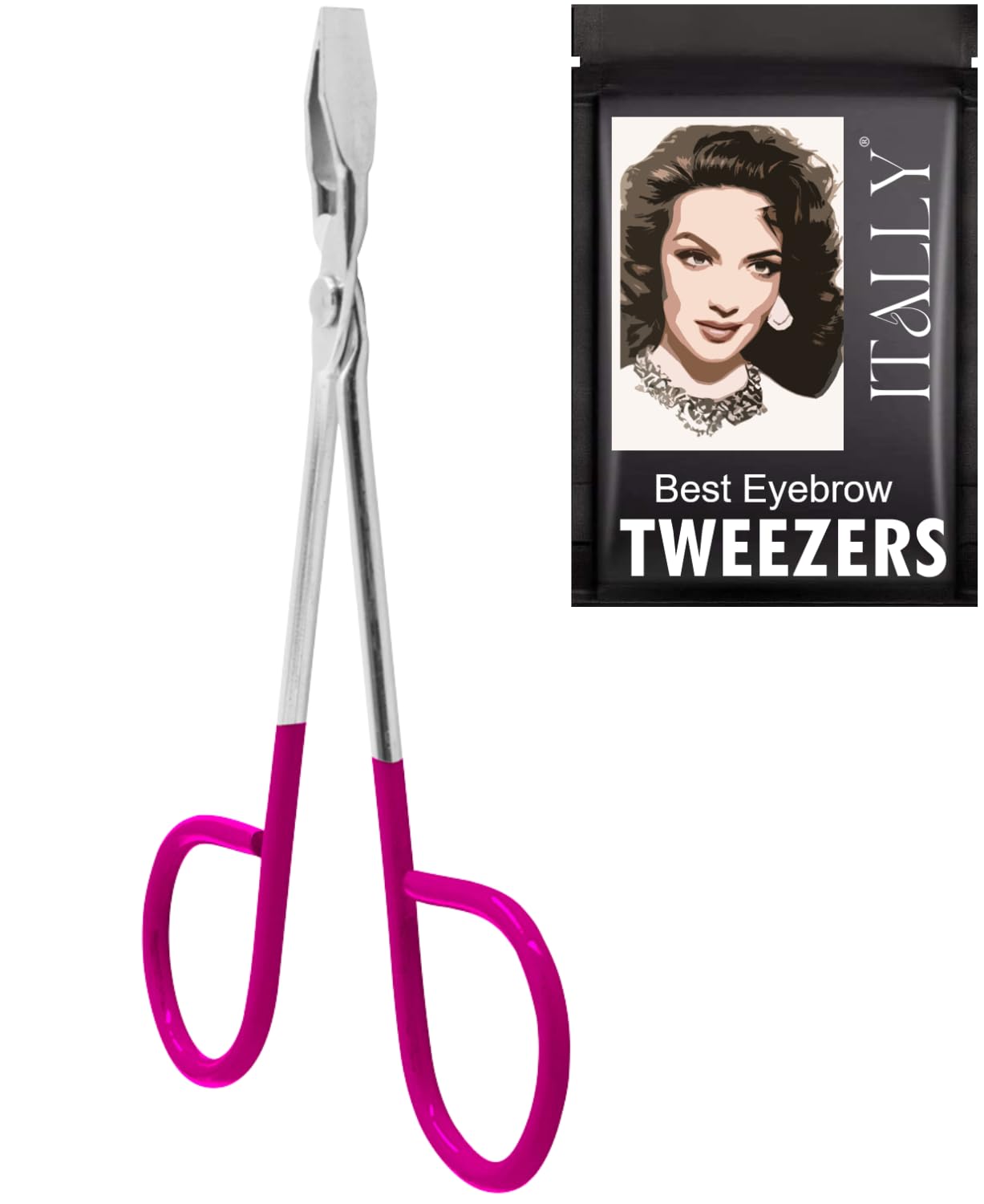 ITALLY Professional Salon TWEEZERS with Easy Scissor Handle, The BEST PRECISION EYEBROW TWEEZERS Men/Women, Pinzas Para Cejas, Ingrown Hair, Blackhead;Colors MADE IN MEXICO (Hot-Pink-Metallic)