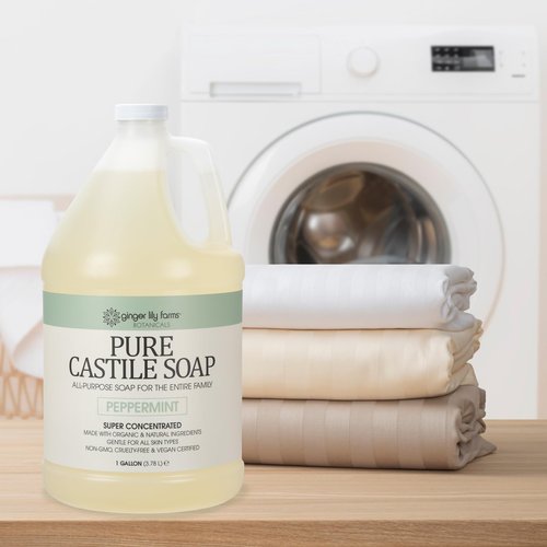 Ginger Lily Farms Botanicals Pure Castile Liquid Soap Refill, Peppermint Scent, 1 Gallon, All-Purpose Cleaner for Body, Face, Hair, Dishes, Laundry & Pets, Non-GMO, 100% Vegan & Cruelty-Free