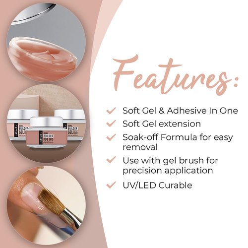 ibd Dual Builder Gel in Warm Nude, Soft Gel and Adhesive, Easy Soak Off, 0.5 oz