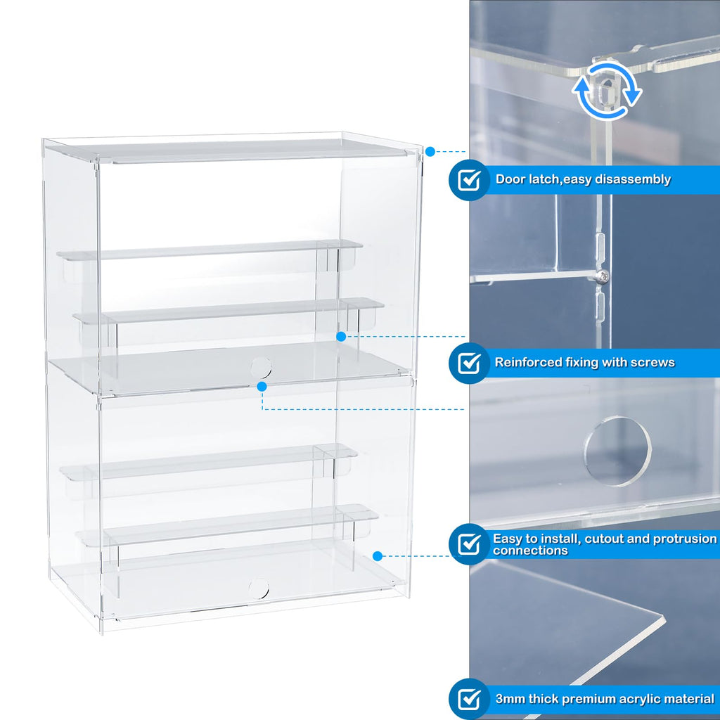 Nynelly 2 Tier Acrylic Display Case for Collectibles, Clear Display Boxes with Shelves and Door, Assemble Countertop Minifigure Showcase for Action Figures,Funko Pop, Toys,12“Lx6.9 Wx16.7 H