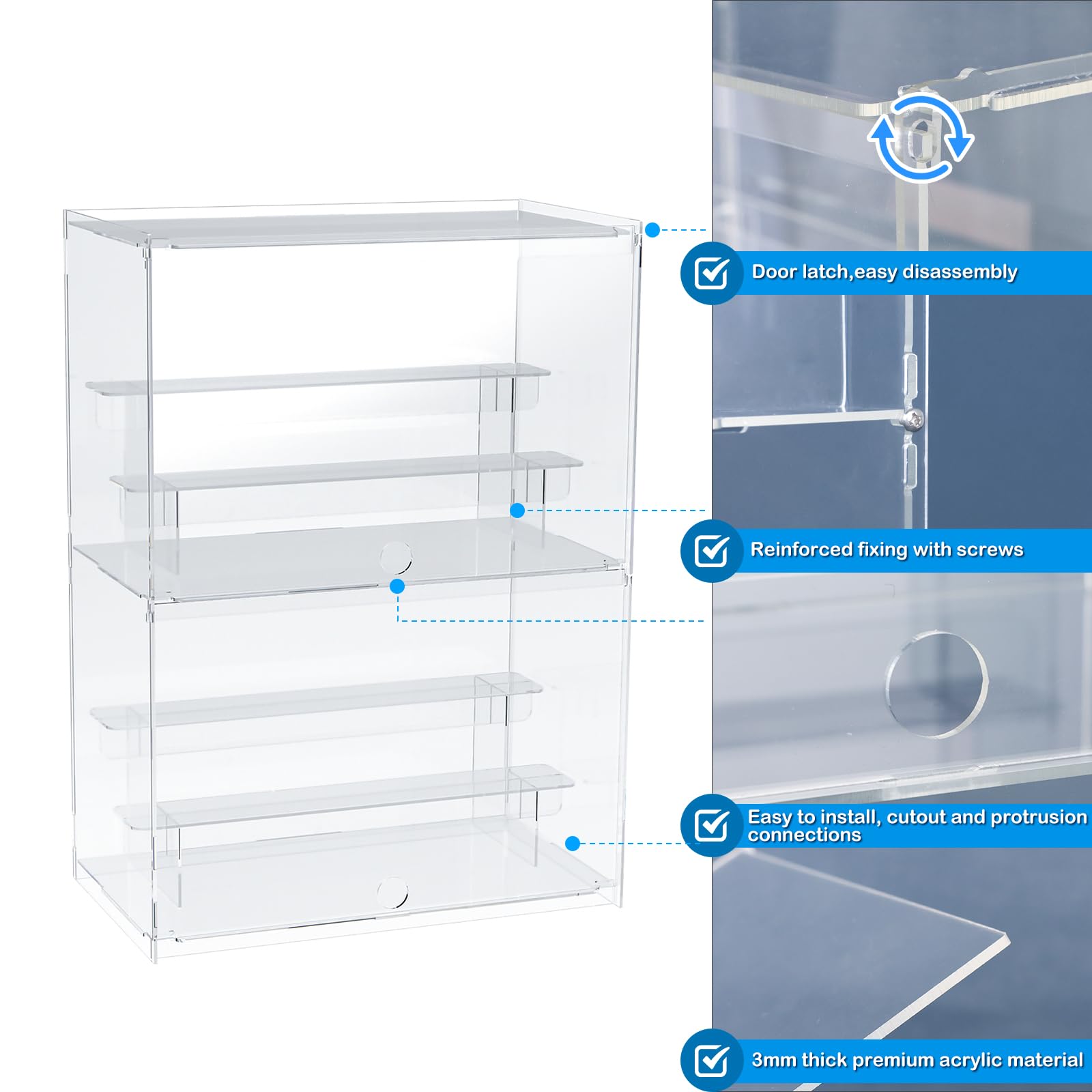 Nynelly 2 Tier Acrylic Display Case for Collectibles, Clear Display Boxes with Shelves and Door, Assemble Countertop Minifigure Showcase for Action Figures,Funko Pop, Toys,12“Lx6.9 Wx16.7 H