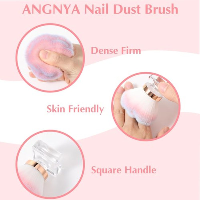 Ptwola 2 Pcs Nail Dust Brush Nail Art Dust Powder Remover Brush Soft Kabuki Cleaner Brush Nail Supplies for Acrylic Application and Makeup (Pink Rose Design)