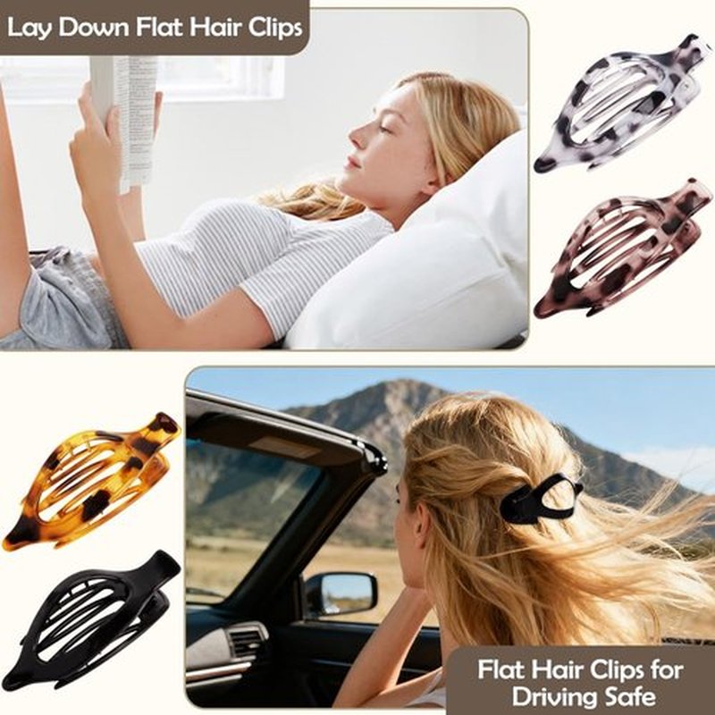 Atoden Flat Hair Clips Duckbill Large Claw Clips for Thick Medium Thin Hair 4Pcs Non Slip French Barrettes Alligator Accessories for Women Girls Leopard Black