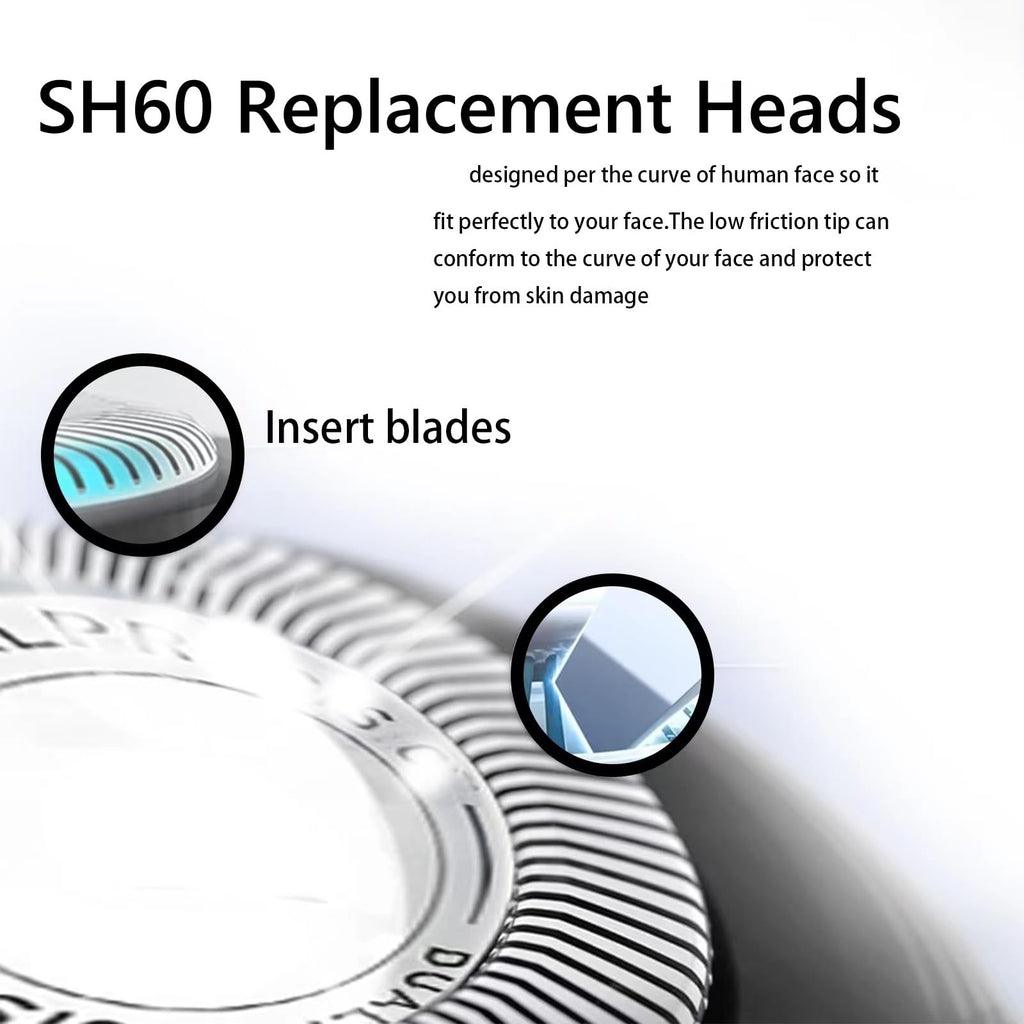 SH60 Replacement Heads Compatible With Norelco 6000 Replacement Blades，SH60 Blades Compatible With Philips Norelco 6000 Replacement Heads Series, S6810, S6820, S6850, S6880/81, 6Pack