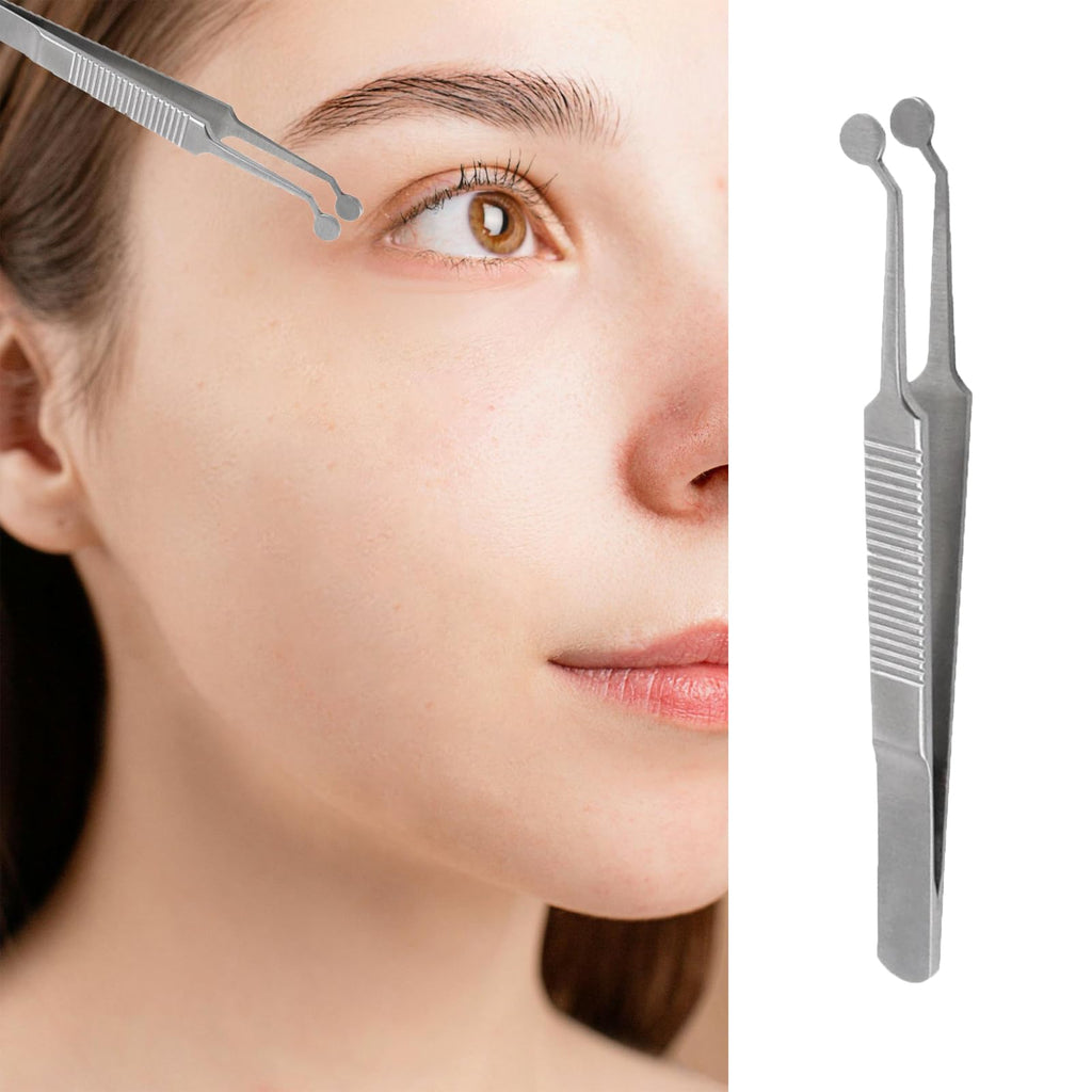 LIFTATAPA Meibomian Gland Expressor Forceps, Eyelid Gland Blockage Unblocking Tools, Stainless Steel Eyelid Massage Tweezers-Round Tip for Dry Eyes Extraction Tool(Silver)