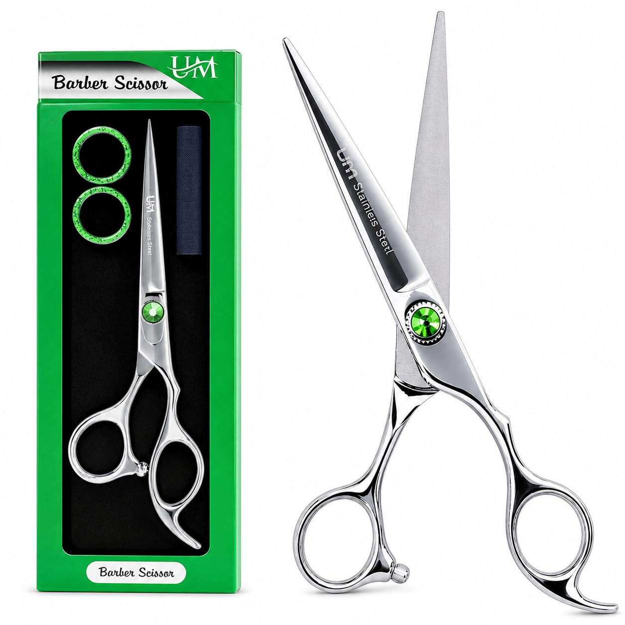 UM Supplies Scissors 6.5 | Premium Barber Shears For Hair Cutting | Multiple Purpose Cutting Scissors | Haircut Scissors For Salon I Women | Mens | kids I Pets | Silver-Green
