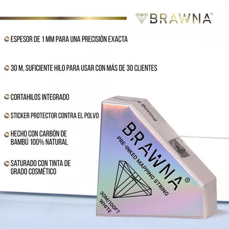 BRAWNA [ Upgraded Version ] 30 Meters White Brow Mapping string for Eyebrow Measuring - Microblading Supplies - PMU Kit - Brow Lamination Kit - Pre inked Mapping Thread