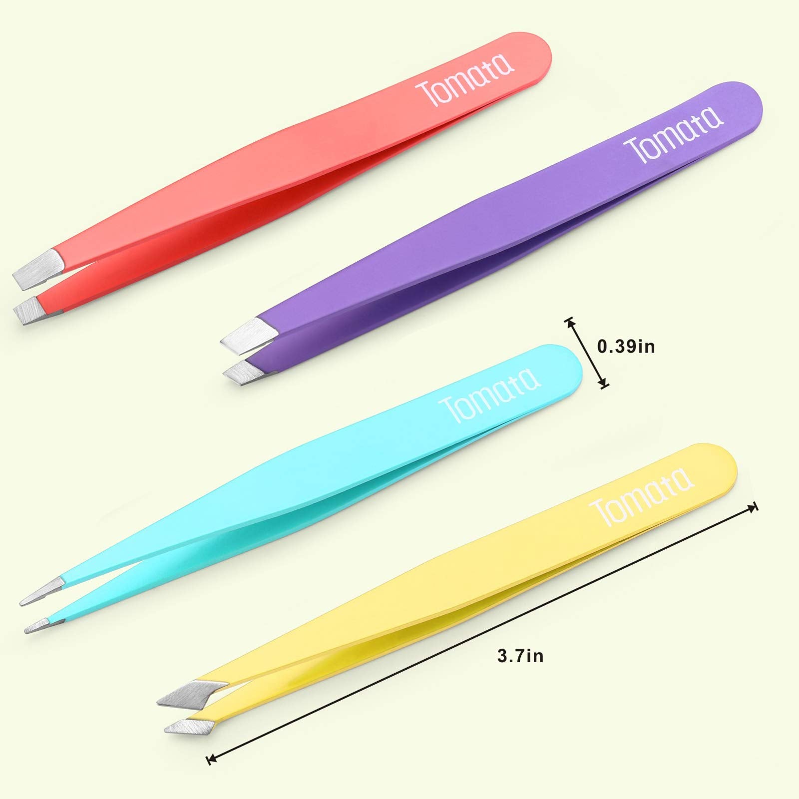 Tomata Tweezers for Eyebrows, Slant Tip and Pointed Eyebrow Tweezer Set Great Precision for Eyebrows Facial Hair, Ingrown Hair, Splinter, Blackhead and Tick Remover (4-piece) (Multi-color)