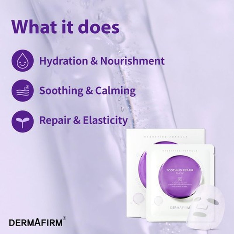 Dermafirm Soothing Repair Face Mask Sheets R4 | Hydrating Essence Leave-On Korean Facial Mask with Eucalyptus, Peptide and Collagen | Gentle on All Skin Types No Animal Trials No Paraben (5 EA, 1 oz)