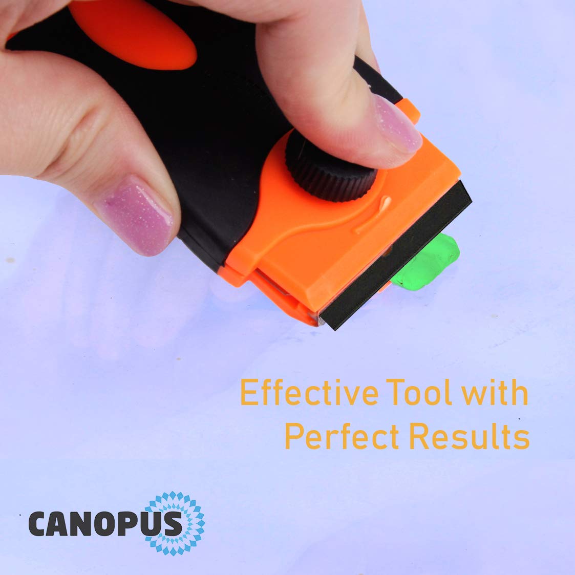 CANOPUS Plastic Razor Blade Scraper with 10 Double Edged Plastic Replacement Blades, Suitable to Remove Glue, Stickers, Decals, Gaskets, Auto Window Tint Vinyls, Black-Orange