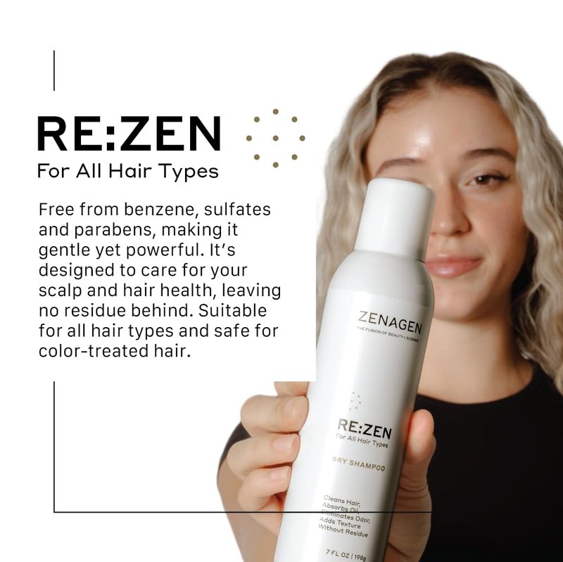 ZENAGEN Re:Zen Dry Shampoo - Cleans Hair, Absorbs Oil & Eliminates Odor | 7 oz for All Hair Types