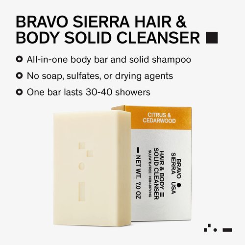 Bravo Sierra All-In-One Shampoo & Face Soap Bar - Citrus & Cedarwood, Nourishing Coconut & Shea Butter, 7 oz